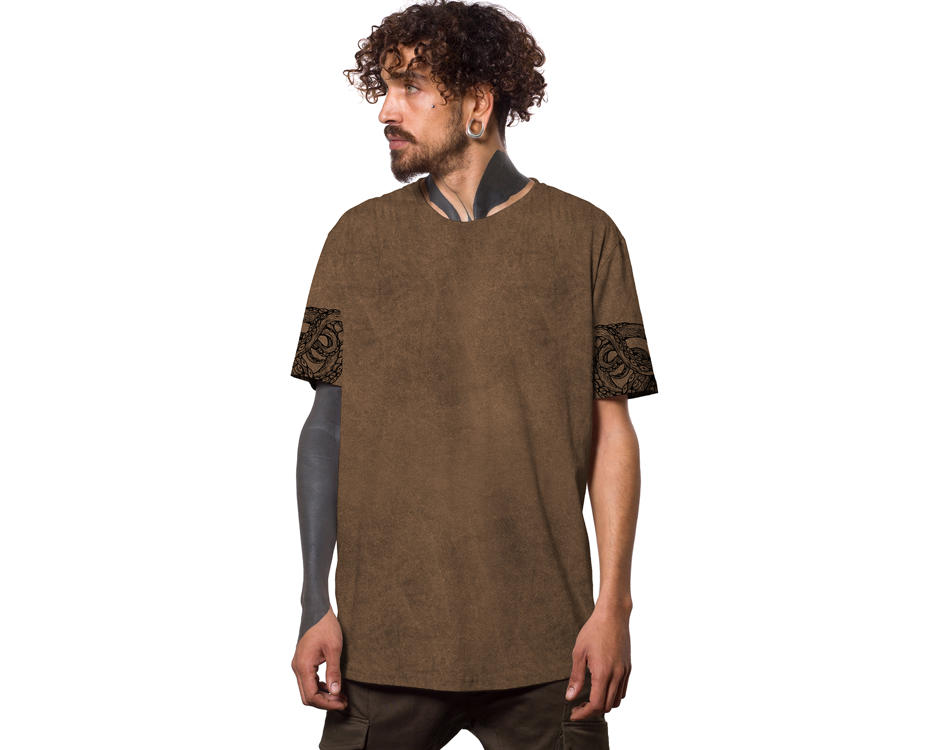 psychedelic octopus t-shirt in camel 